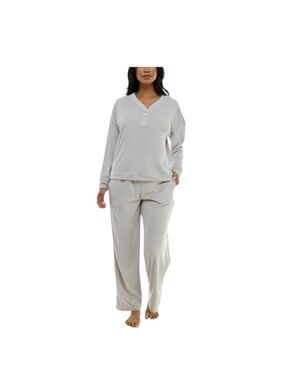 Roudelain Velour Pajama Set M Light Grey  Soft Lounge Sleepwear - NWT